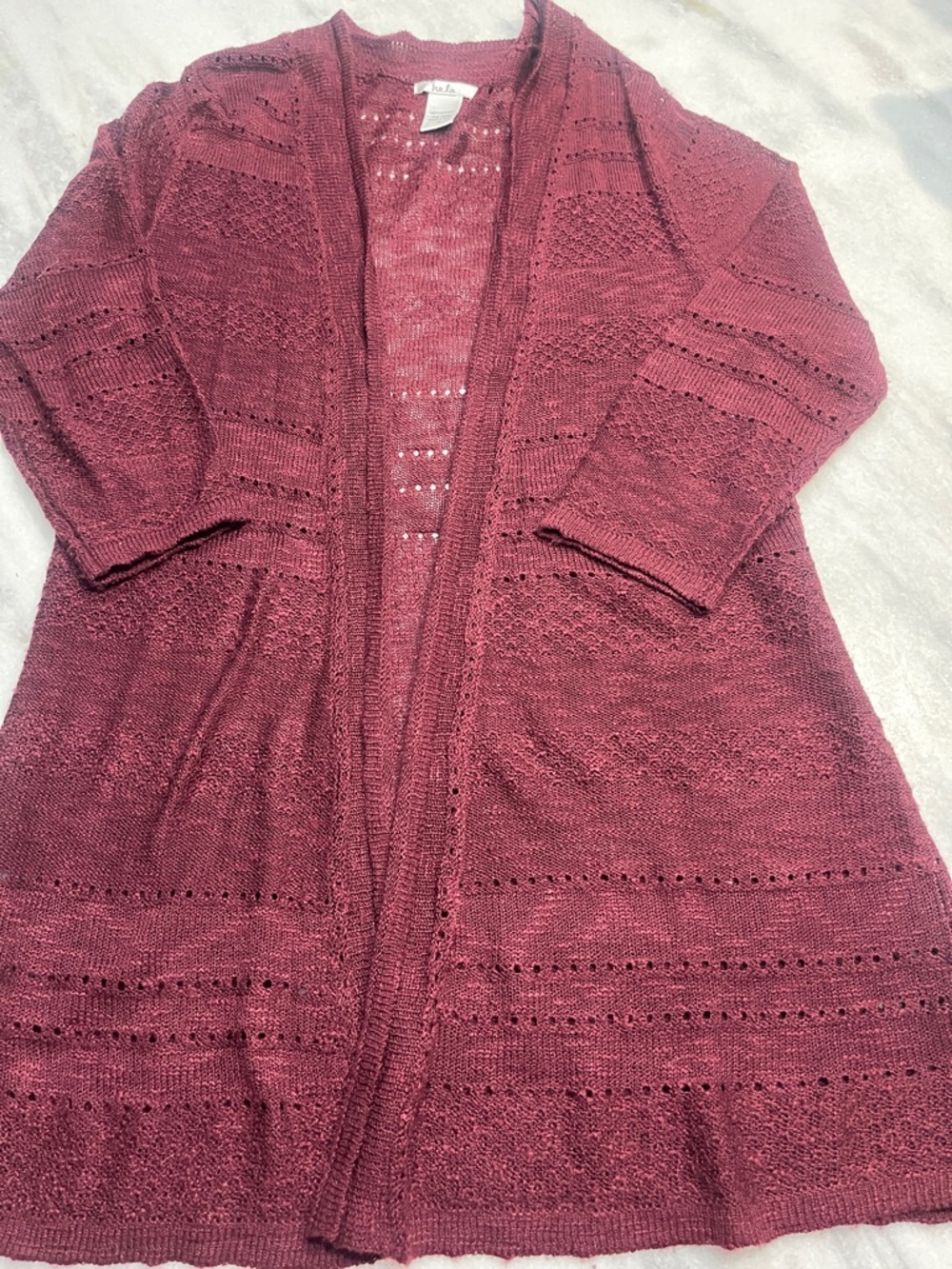 Open-Front Knit Cardigan Sweater in Burgundy - Women's Lightweight Layer